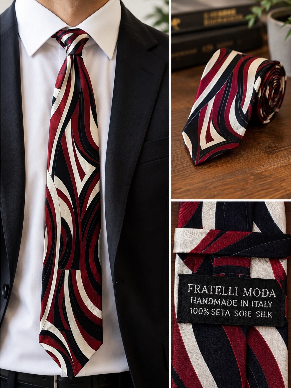 Vintage Fratelli Moda 100% Silk Italian Abstract Swirl Tie Y2K 90s